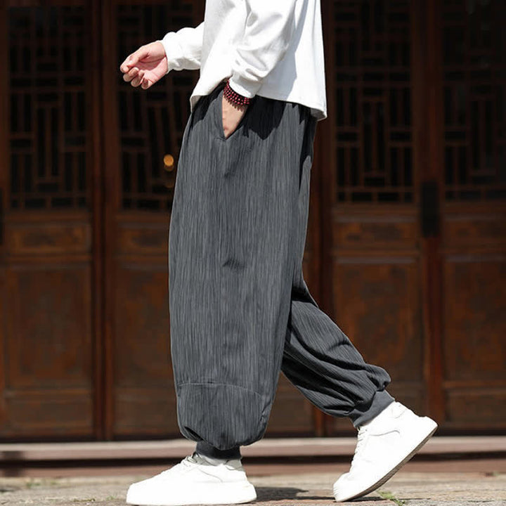 Buddha Stones Pantalon harem homme en velours côtelé, coupe bohème décontractée automne-hiver, avec cordon de serrage et poches. - image 14
