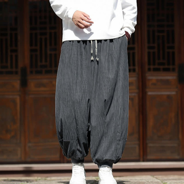 Buddha Stones Pantalon harem homme en velours côtelé, coupe bohème décontractée automne-hiver, avec cordon de serrage et poches. - image 16