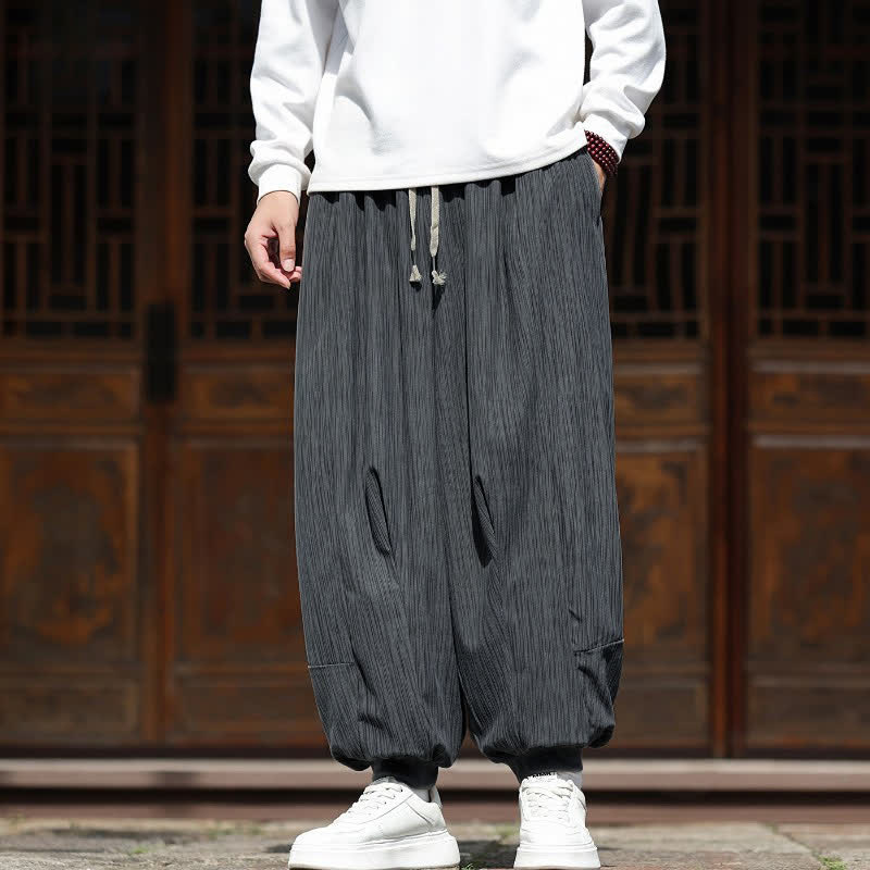 Buddha Stones Pantalon harem homme en velours côtelé, coupe bohème décontractée automne-hiver, avec cordon de serrage et poches. - image 15