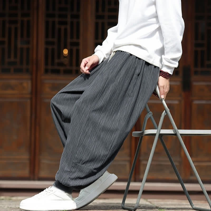 Buddha Stones Pantalon harem homme en velours côtelé, coupe bohème décontractée automne-hiver, avec cordon de serrage et poches. - image 17