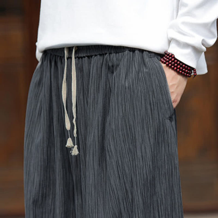 Buddha Stones Pantalon harem homme en velours côtelé, coupe bohème décontractée automne-hiver, avec cordon de serrage et poches. - image 19