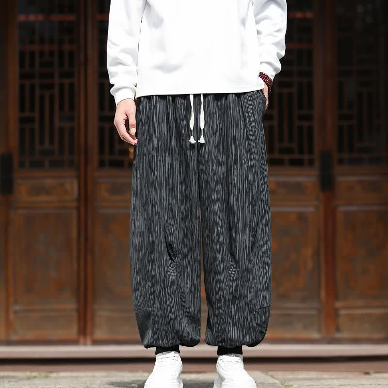 Buddha Stones Pantalon harem homme en velours côtelé, coupe bohème décontractée automne-hiver, avec cordon de serrage et poches. - Noir - US/UK/AU46, EU56 (5XL) - image 22