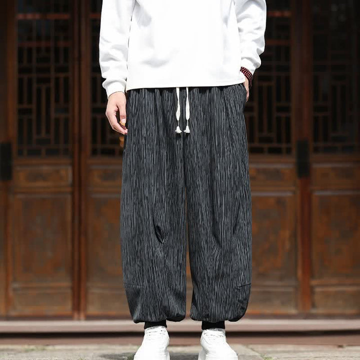 Buddha Stones Pantalon harem homme en velours côtelé, coupe bohème décontractée automne-hiver, avec cordon de serrage et poches. - Noir - US/UK/AU46, EU56 (5XL) - image 22