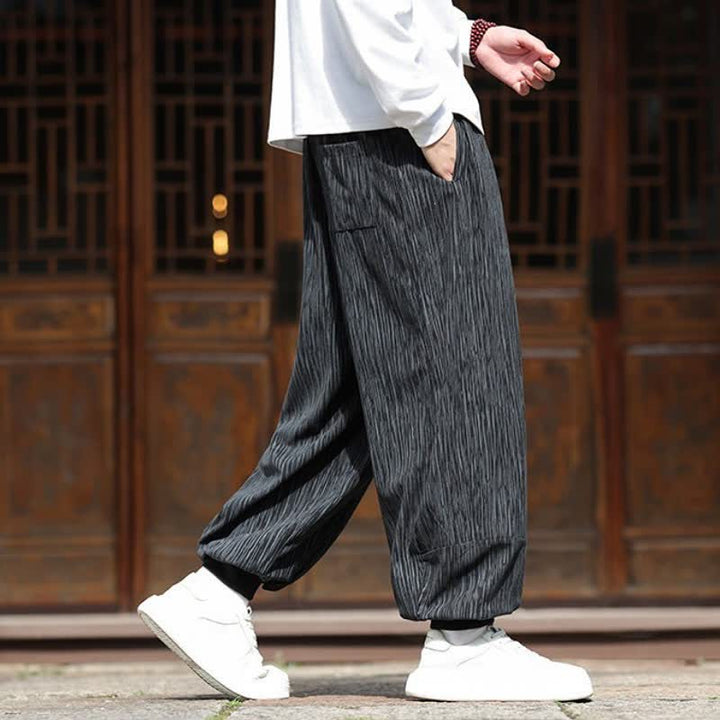 Buddha Stones Pantalon harem homme en velours côtelé, coupe bohème décontractée automne-hiver, avec cordon de serrage et poches. - image 25