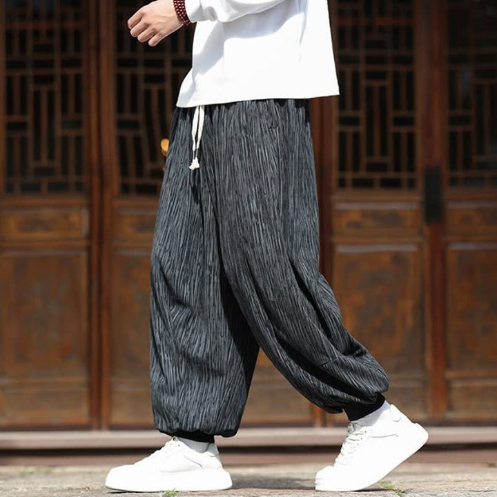 Buddha Stones Pantalon harem homme en velours côtelé, coupe bohème décontractée automne-hiver, avec cordon de serrage et poches. - image 24