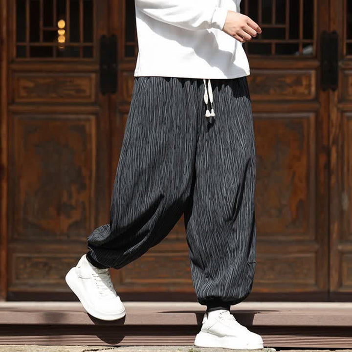 Buddha Stones Pantalon harem homme en velours côtelé, coupe bohème décontractée automne-hiver, avec cordon de serrage et poches. - image 27