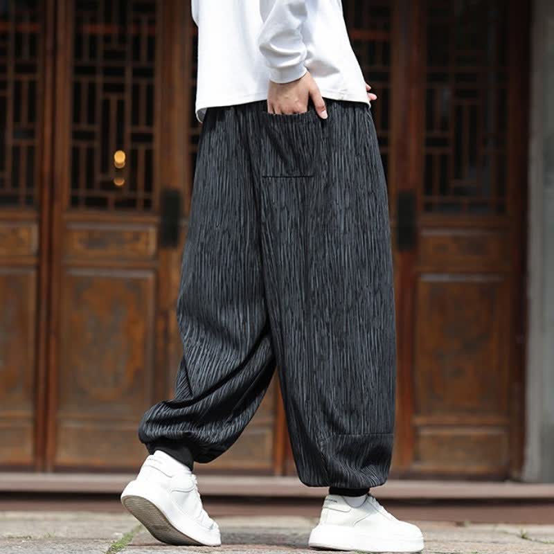 Buddha Stones Pantalon harem homme en velours côtelé, coupe bohème décontractée automne-hiver, avec cordon de serrage et poches. - image 26