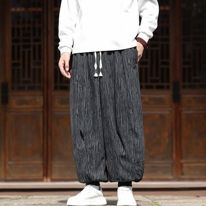 Buddha Stones Pantalon harem homme en velours côtelé, coupe bohème décontractée automne-hiver, avec cordon de serrage et poches. - image 28