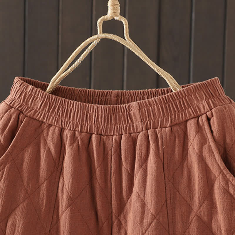 Buddha Stones Pantalon harem femme automne-hiver décontracté à cordon de serrage et à motif géométrique, avec poches - image 1