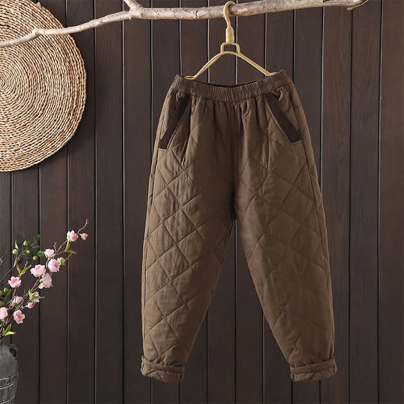 Buddha Stones Pantalon court géométrique à losanges, coupe fuselée, avec poches, idéal pour l'automne et l'hiver. - Tanné - US8-10, UK/AU12-14, EU40-42 (2XL) - image 0