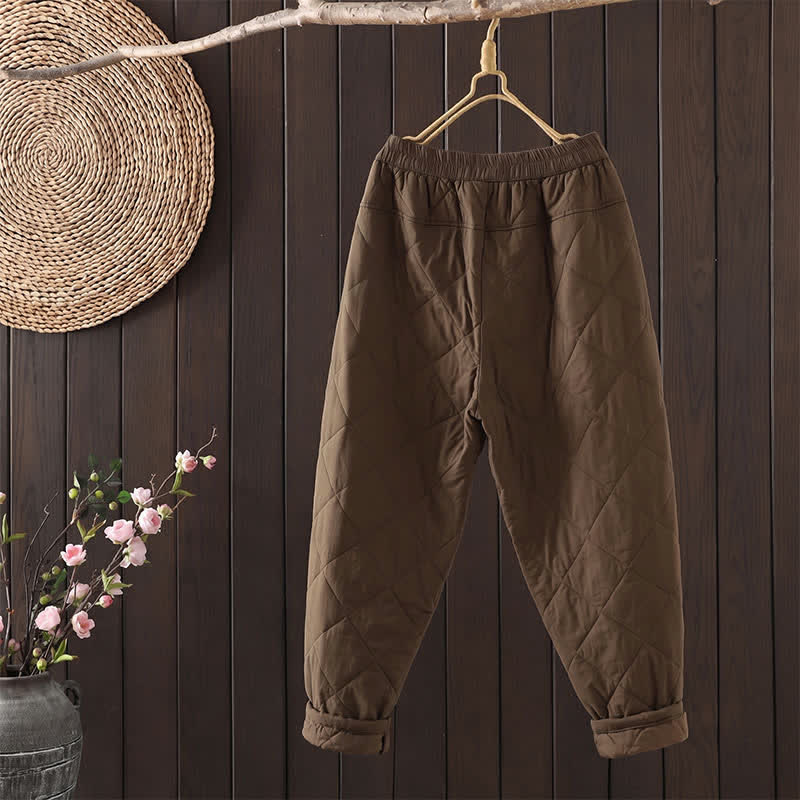 Buddha Stones Pantalon court géométrique à losanges, coupe fuselée, avec poches, idéal pour l'automne et l'hiver. - image 1