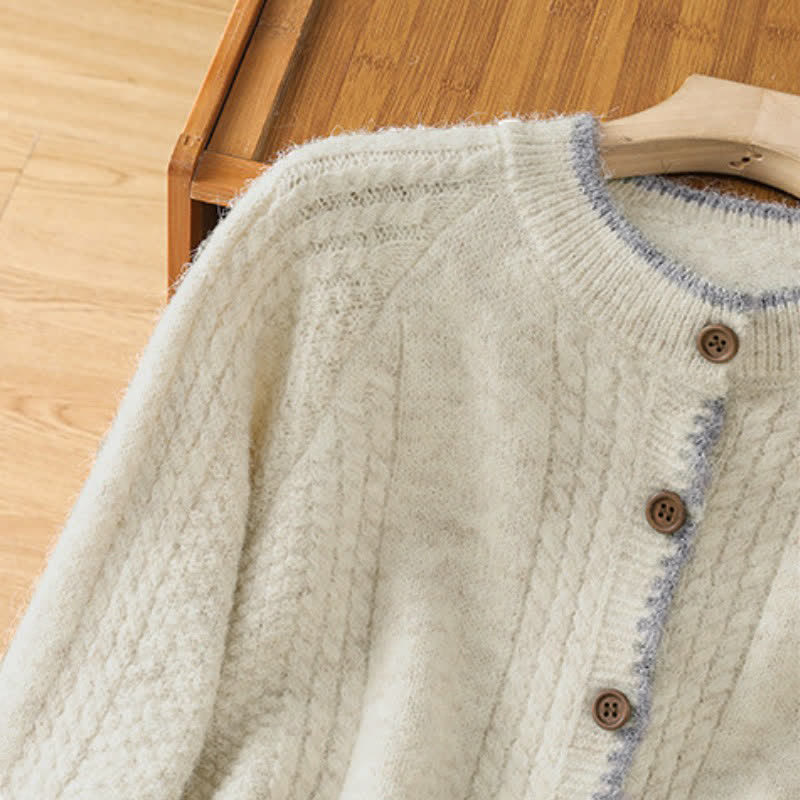 Buddha Stones Cardigan en maille de coton uni pour femme, style vintage décontracté automne-hiver - image 11