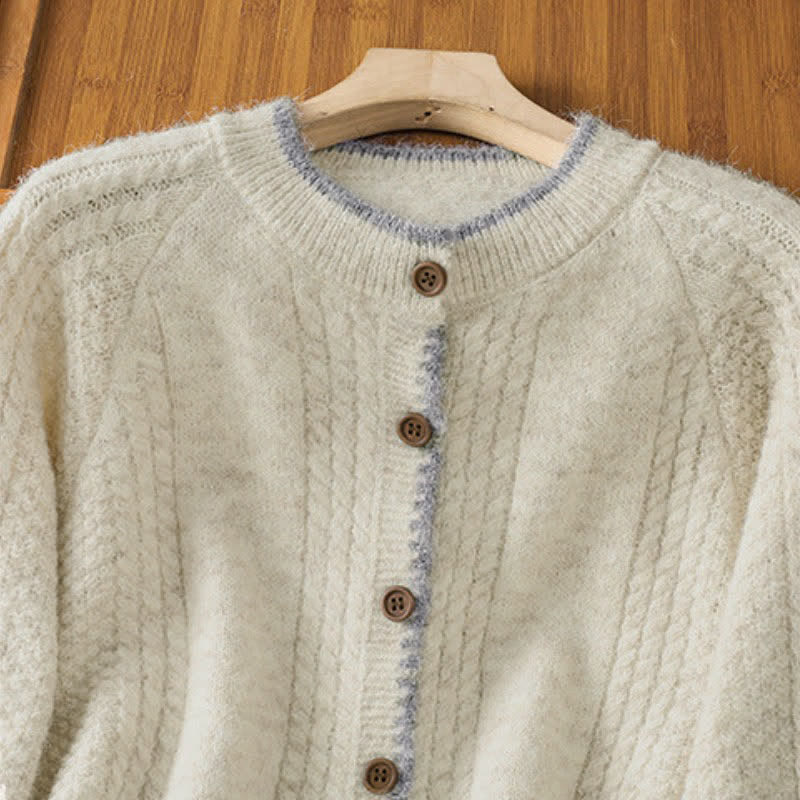 Buddha Stones Cardigan en maille de coton uni pour femme, style vintage décontracté automne-hiver - image 9