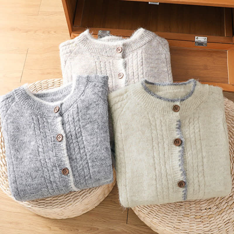 Buddha Stones Cardigan en maille de coton uni pour femme, style vintage décontracté automne-hiver - image 23