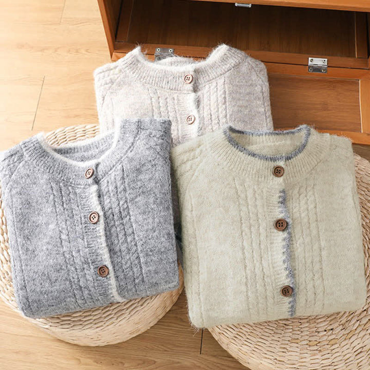 Buddha Stones Cardigan en maille de coton uni pour femme, style vintage décontracté automne-hiver - image 23