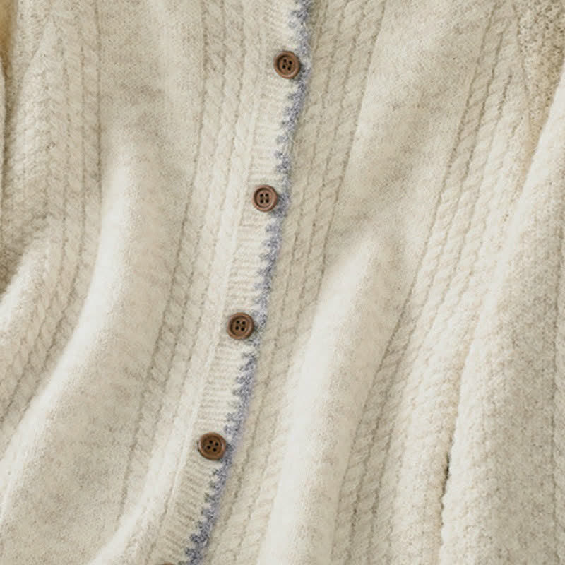 Buddha Stones Cardigan en maille de coton uni pour femme, style vintage décontracté automne-hiver - image 12