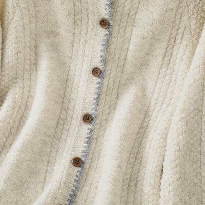 Buddha Stones Cardigan en maille de coton uni pour femme, style vintage décontracté automne-hiver - image 12