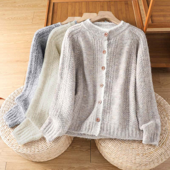 Buddha Stones Cardigan en maille de coton uni pour femme, style vintage décontracté automne-hiver - image 22