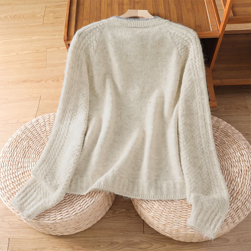 Buddha Stones Cardigan en maille de coton uni pour femme, style vintage décontracté automne-hiver - image 8