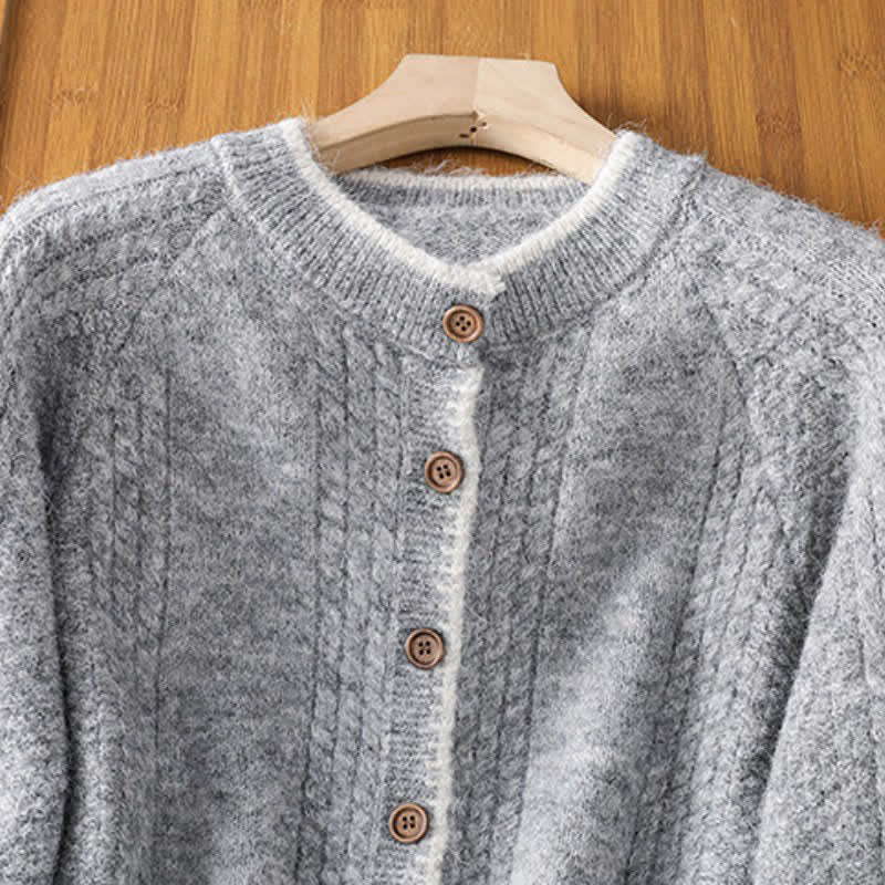 Buddha Stones Cardigan en maille de coton uni pour femme, style vintage décontracté automne-hiver - image 2