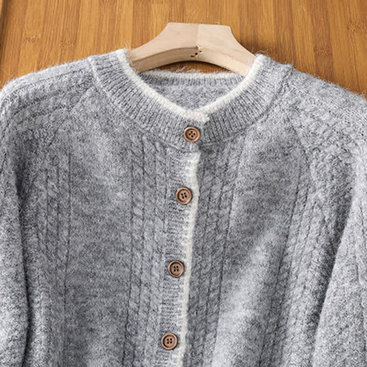 Buddha Stones Cardigan en maille de coton uni pour femme, style vintage décontracté automne-hiver - image 2