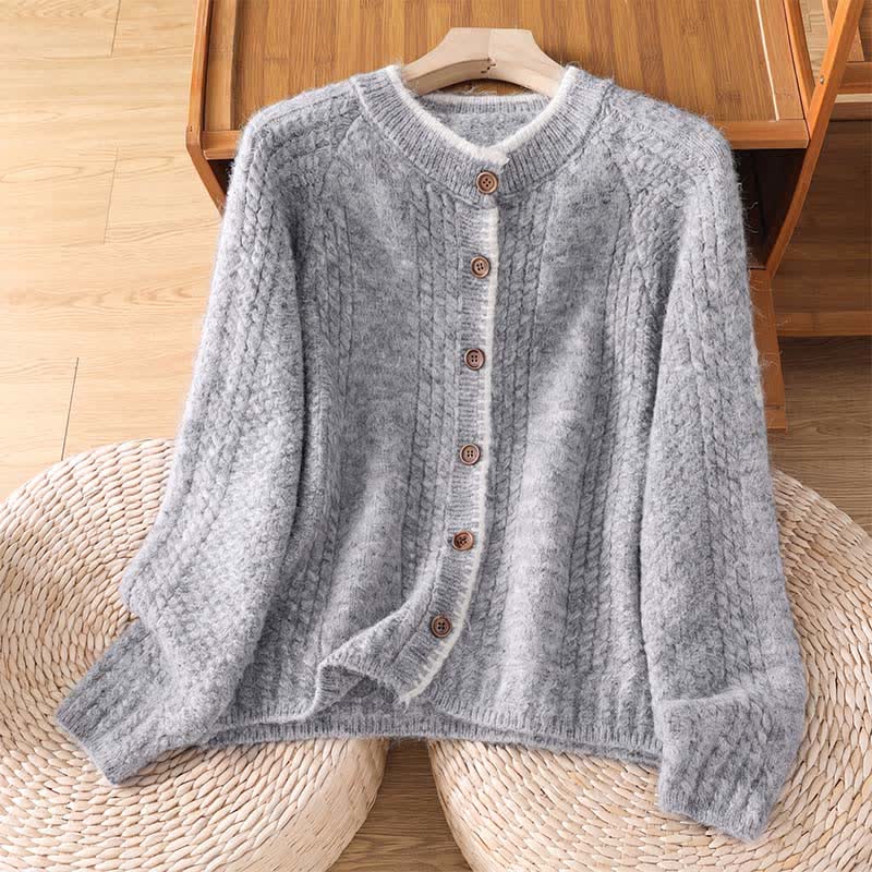 Buddha Stones Cardigan en maille de coton uni pour femme, style vintage décontracté automne-hiver - Gris foncé - US4-6, UK/AU8-10, EU36-38 (F) - image 0