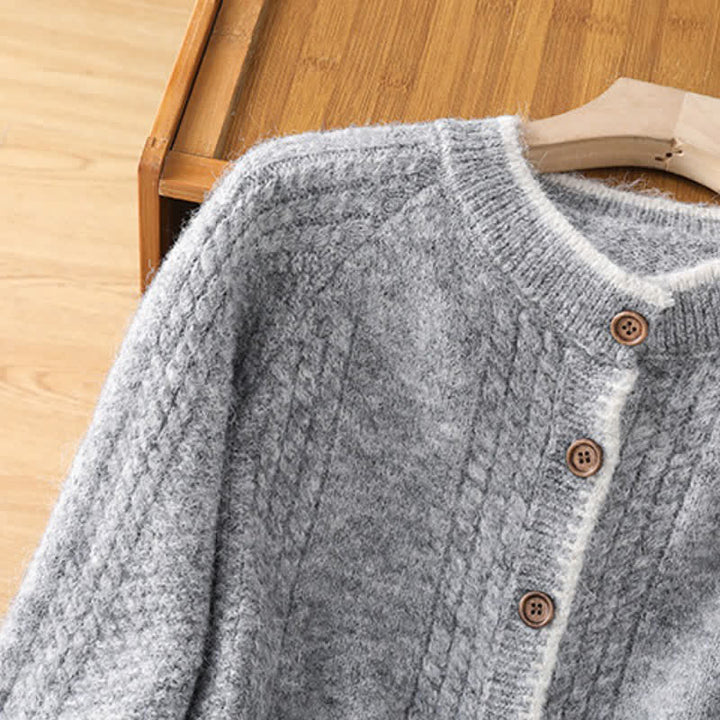 Buddha Stones Cardigan en maille de coton uni pour femme, style vintage décontracté automne-hiver - image 4