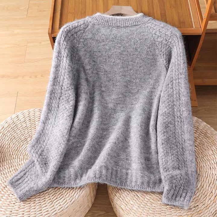 Buddha Stones Cardigan en maille de coton uni pour femme, style vintage décontracté automne-hiver - image 1