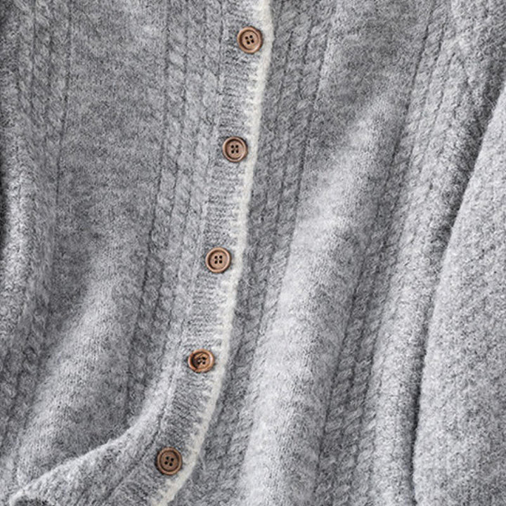 Buddha Stones Cardigan en maille de coton uni pour femme, style vintage décontracté automne-hiver - image 5