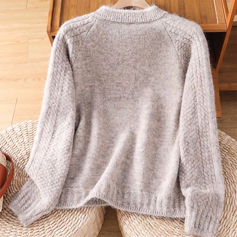 Buddha Stones Cardigan en maille de coton uni pour femme, style vintage décontracté automne-hiver - image 15
