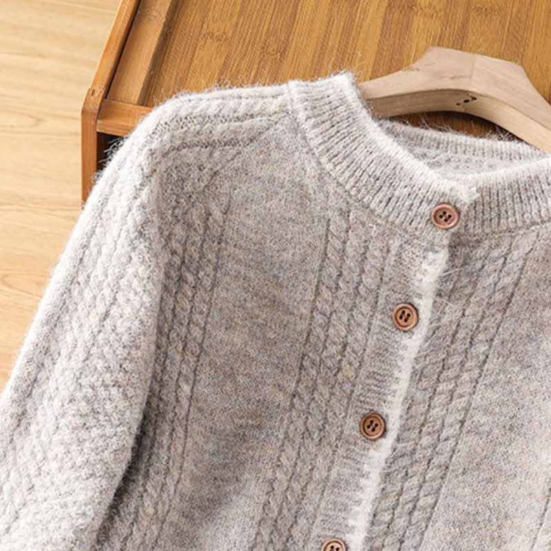 Buddha Stones Cardigan en maille de coton uni pour femme, style vintage décontracté automne-hiver - image 18