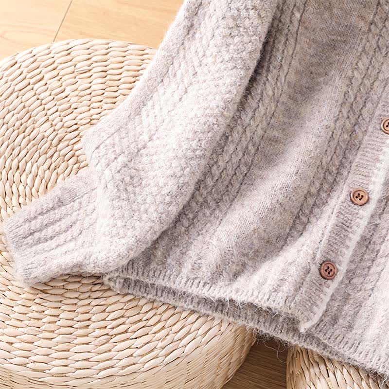 Buddha Stones Cardigan en maille de coton uni pour femme, style vintage décontracté automne-hiver - image 20