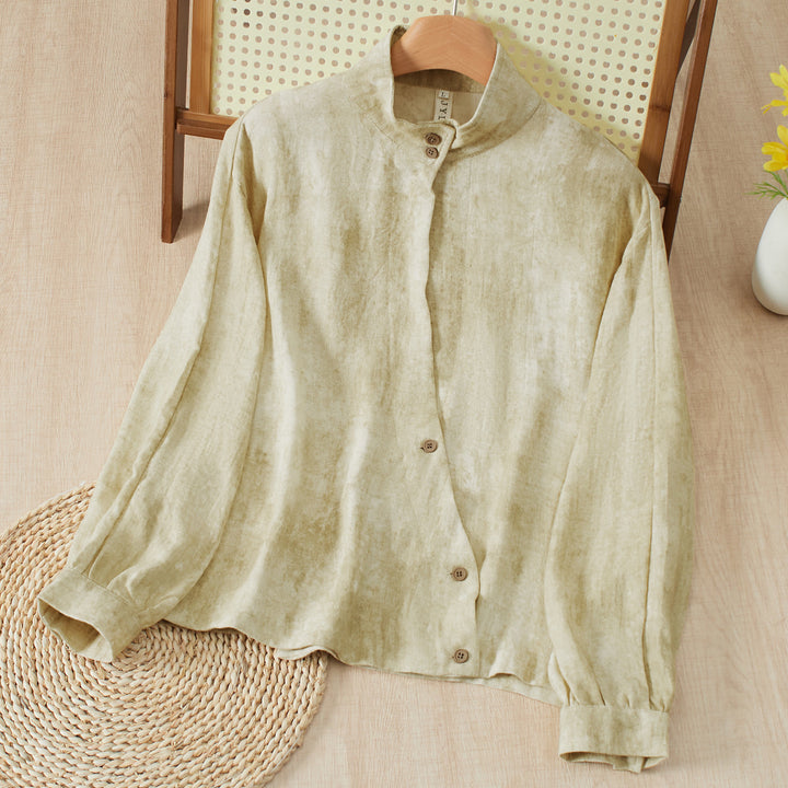 Buddha Stones Chemises à manches longues pour femmes, style Tang, décontractées d'automne, col mandarin, boutons unis - Beige - US8-10, UK/AU12-14, EU40-42 (2XL) - image 0