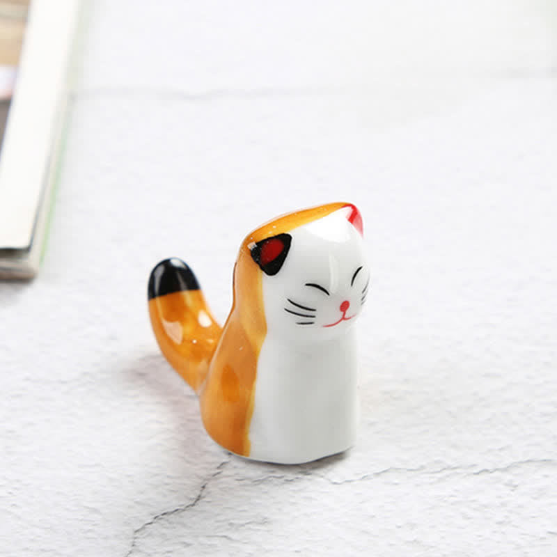 Buddha Stones Porte-baguettes en céramique en forme de chat joyeux - Debout - Jaune, environ 3,9 × 2,1 × 3,9 cm - image 6