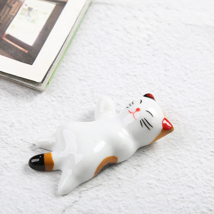 Buddha Stones Porte-baguettes en céramique en forme de chat joyeux - Inclinable - Jaune, env. 5,9 × 3,2 × 2 cm - image 3