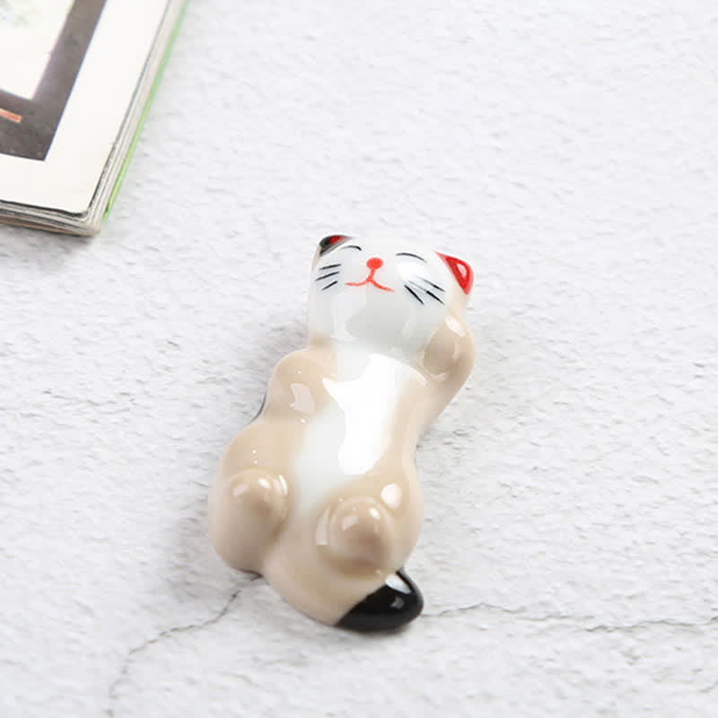 Buddha Stones Porte-baguettes en céramique en forme de chat joyeux - Fauteuil inclinable beige, dimensions approximatives : 5,9 × 3,2 × 2 cm - image 4