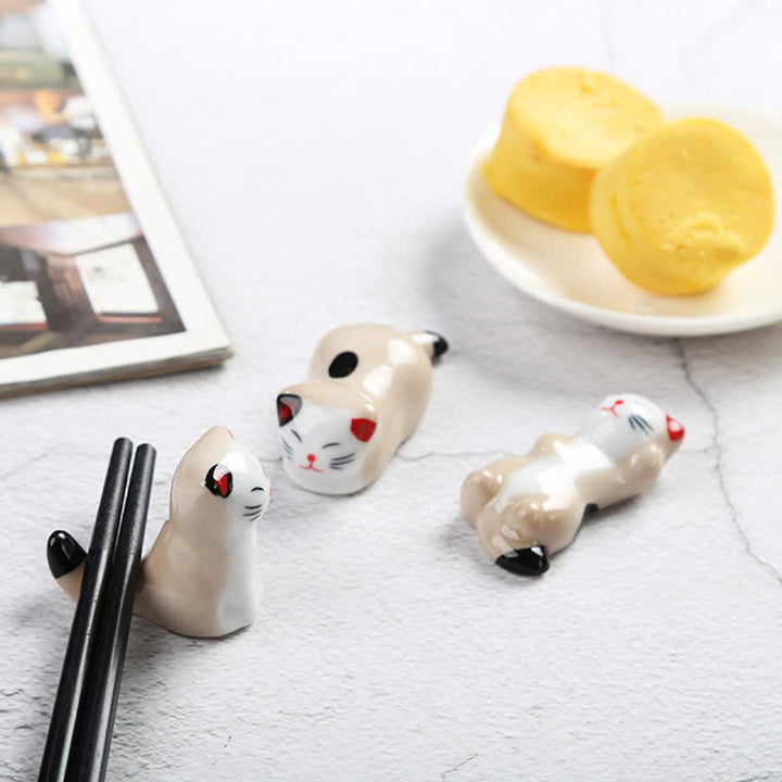 Buddha Stones Porte-baguettes en céramique en forme de chat joyeux - image 17
