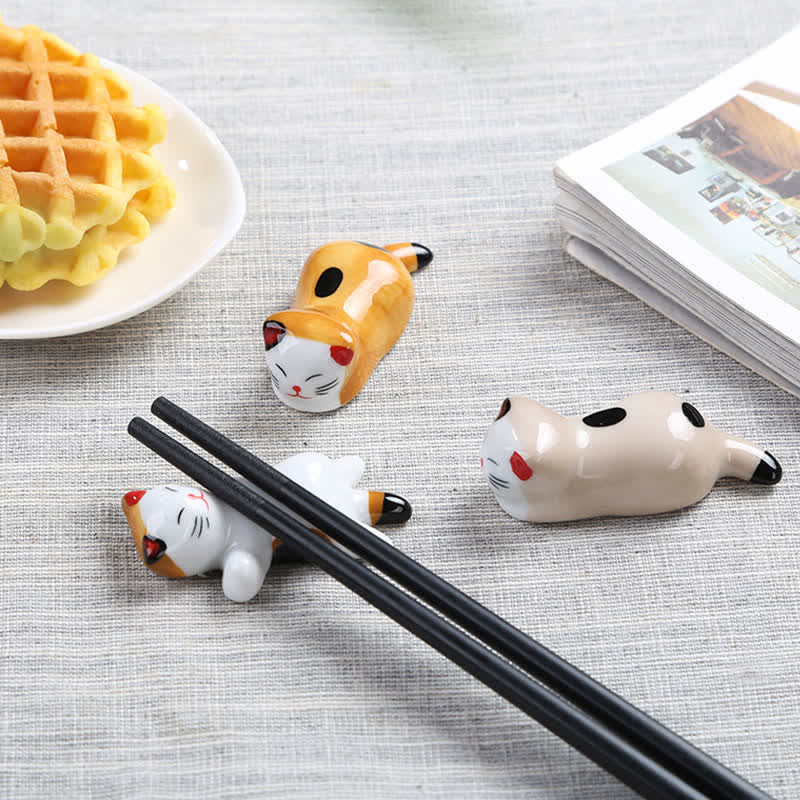 Buddha Stones Porte-baguettes en céramique en forme de chat joyeux - image 14