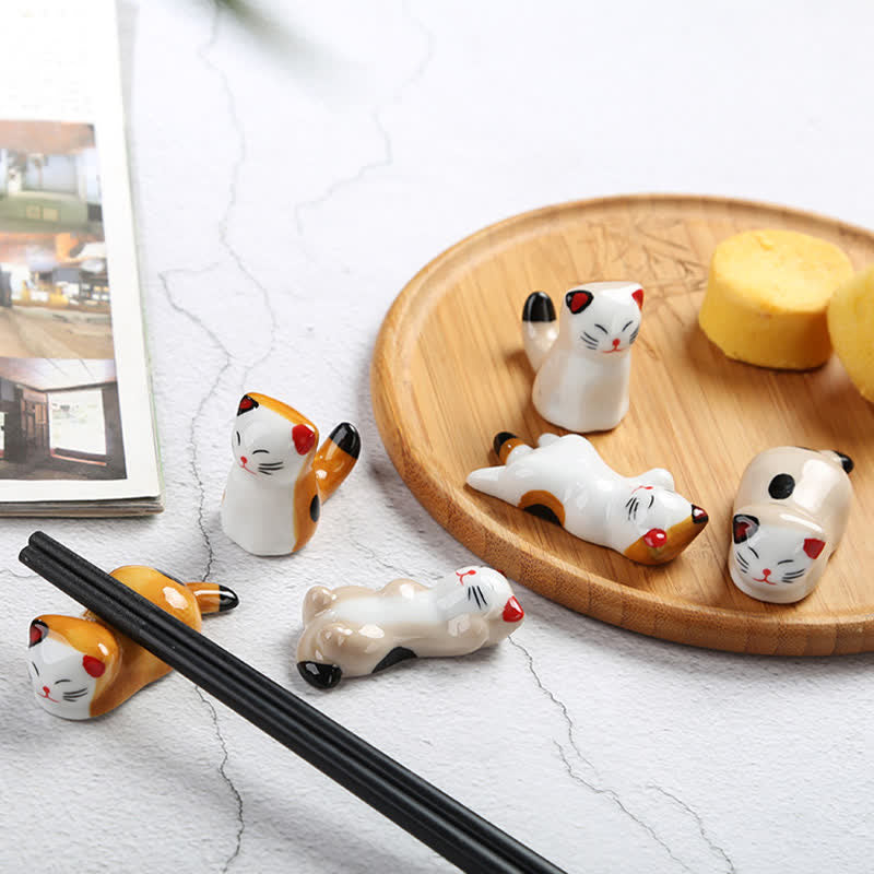 Buddha Stones Porte-baguettes en céramique en forme de chat joyeux - image 15