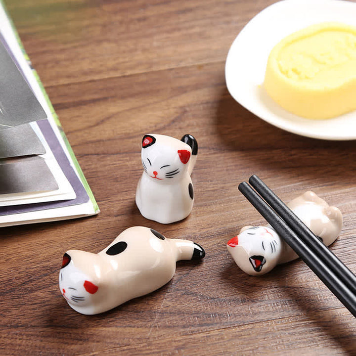 Buddha Stones Porte-baguettes en céramique en forme de chat joyeux - image 13