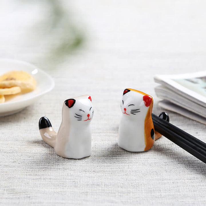 Buddha Stones Porte-baguettes en céramique en forme de chat joyeux - image 10