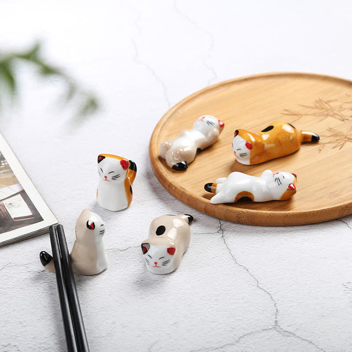Buddha Stones Porte-baguettes en céramique en forme de chat joyeux - image 0