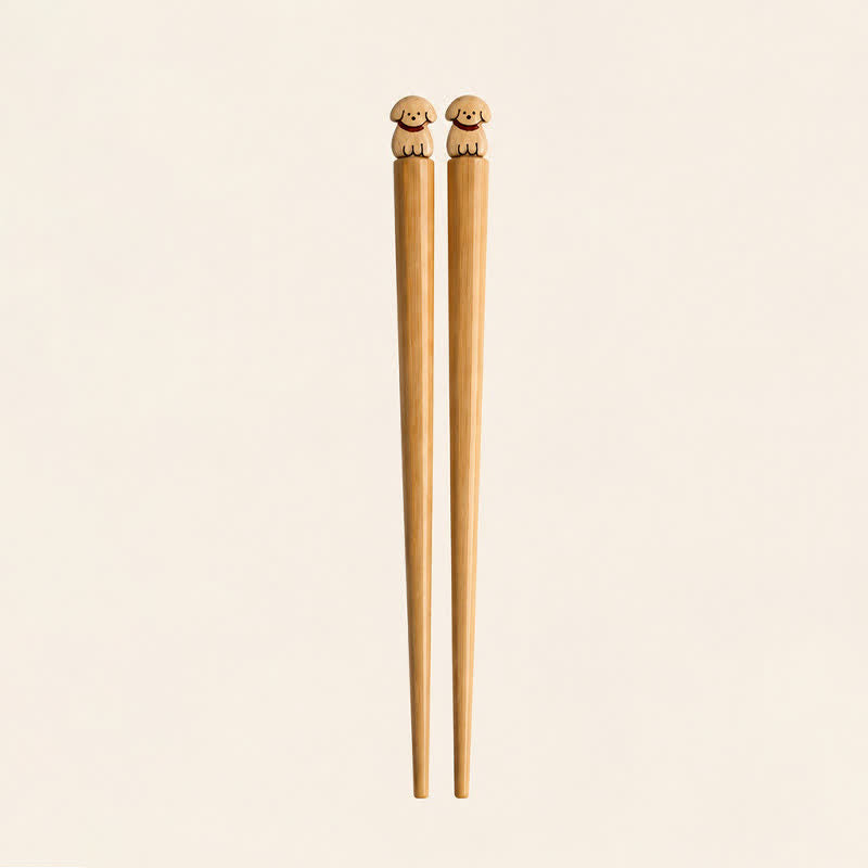Buddha Stones Baguettes en bois de bambou style japonais pour chiot, chien et chat - Baguettes en bambou pour chien - Lot de 2 paires (une pièce de chaque motif) - image 2
