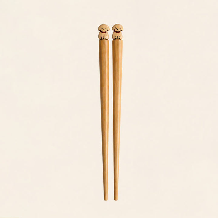 Buddha Stones Baguettes en bois de bambou style japonais pour chiot, chien et chat - Baguettes en bambou pour chien - Lot de 2 paires (une pièce de chaque motif) - image 2