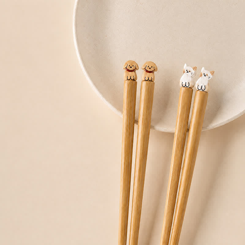 Buddha Stones Baguettes en bois de bambou style japonais pour chiot, chien et chat - Baguettes en bambou pour chien et chat - Lot de 2 paires (une pièce de chaque motif) - image 7
