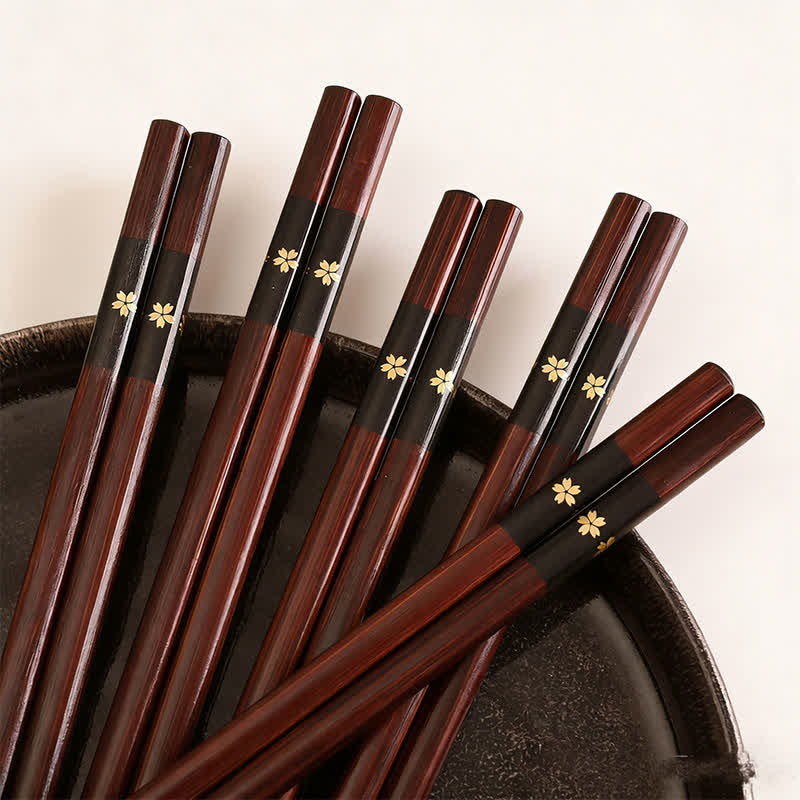 Buddha Stones Baguettes japonaises en bambou et bois doré à motif floral - Baguettes en bambou - 10 paires - image 11