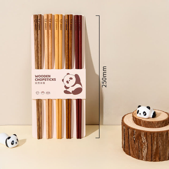 Buddha Stones Baguettes Panda en bois de wengé et de santal rouge, ensemble familial - Lot de 5 paires de baguettes en bois assorties - image 1