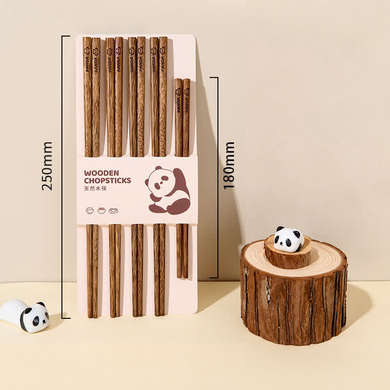 Buddha Stones Baguettes Panda en bois de wengé et de santal rouge, ensemble familial - 5 paires/paquet (4 adultes + 1 enfant) - image 16