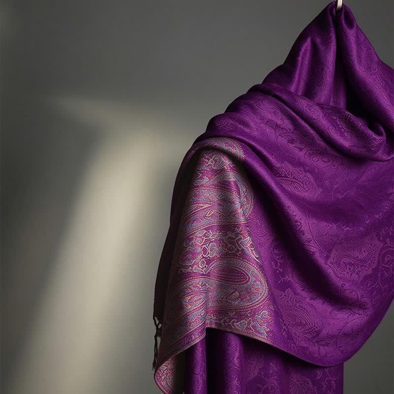 Buddha Stones Écharpe élégante à pompons et motif cachemire, idéale pour le printemps et l'automne. - image 1