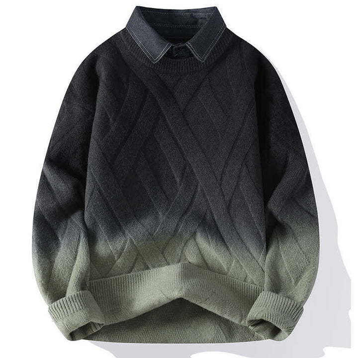Buddha Stones Pull homme décontracté automne-hiver style vintage à col superposé et rayures contrastées dégradées - Noir - US/UK/AU44，EU54 (4XL) - image 9